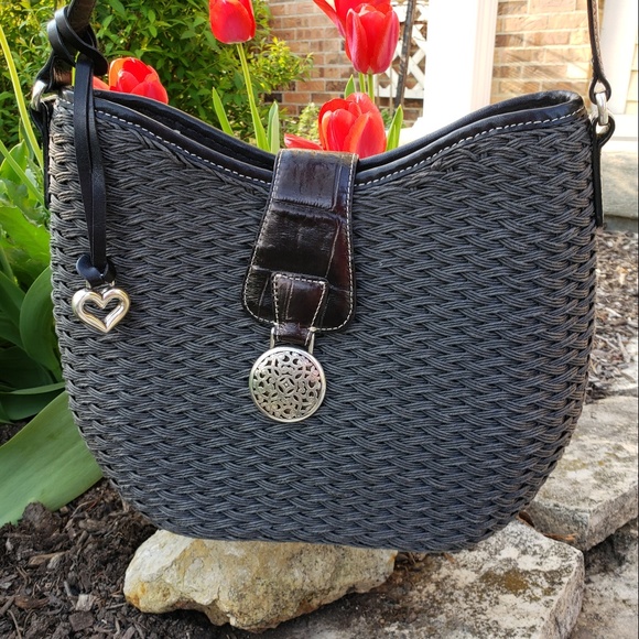 Brighton Handbags - Brighton black straw & leather shoulder bag